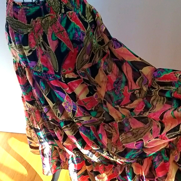 VTG Fashion Bug BOHO Bright Multicolor Floral/Leaves Maxi Gypsy Skirt, Size S - Picture 7 of 16